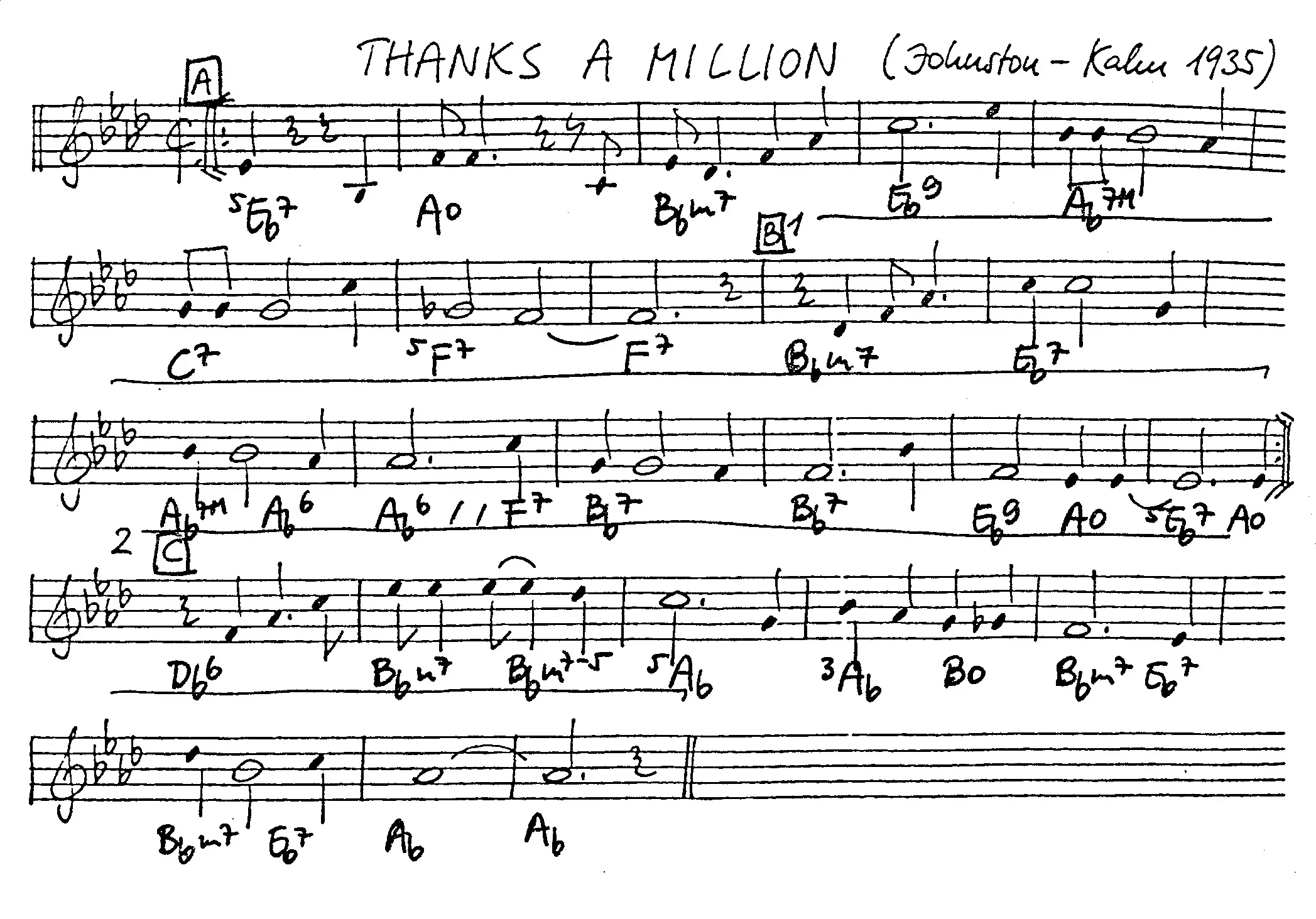 thanks a million free jazz leadsheet - Courtesy of the Jungle Jazz Band